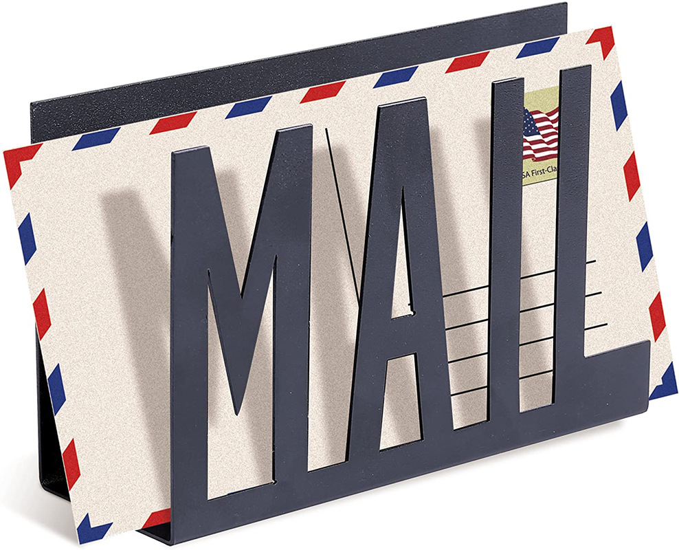 欧美MAIL邮票信封收纳架铁艺桌面整理文件收纳架黑色跨境收纳家居