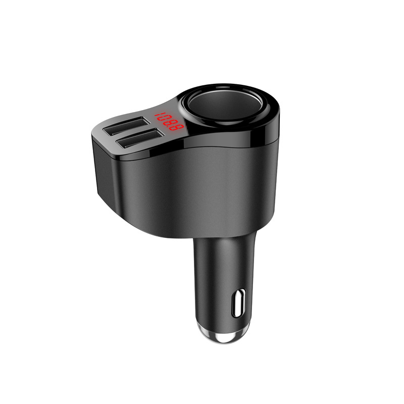 Cross-Border Popular Car Charger with Voltage and Current Detection, One-To-Two Cigarette Lighter Adapter, Dual USB Fast Charging for Mobile Phones