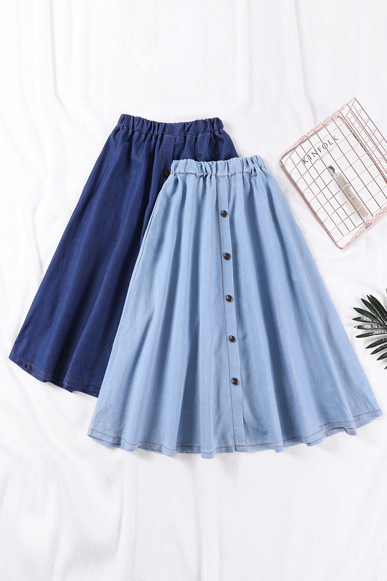 High Waisted Denim Skirt for Women Elastic Waist A Line Mid Length Casual Wear for Students Wholesale Available