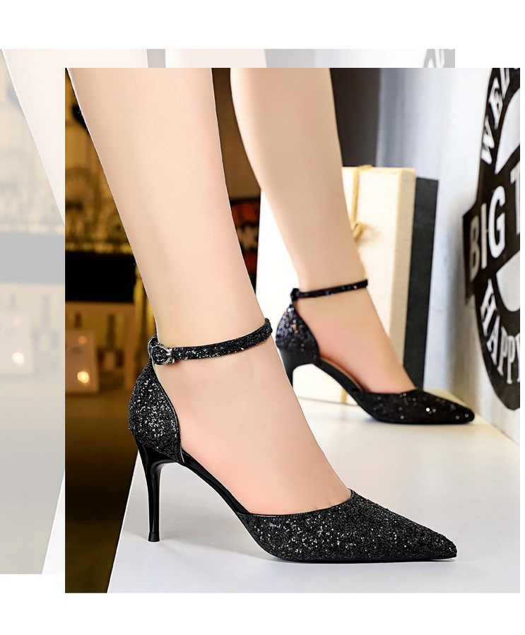Sandal cao gót nữ mũi nhọn quai ngang đính 片 phối hợp — 283-1 Bạc 9.5CM, 283-1 đen 9.5CM, 283-1 màu Đỏ 9.5CM, 283-A1 Bạc 7.5CM
