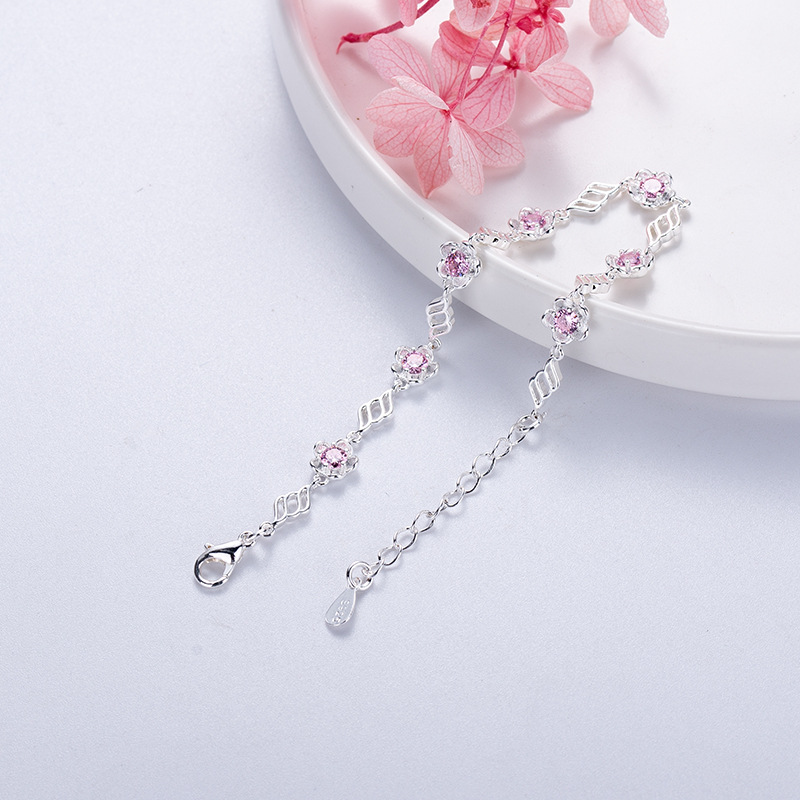 Japanese and Korean style sweet girl heart bracelet female pink zircon cherry blossom bracelet ins Net red style personalized bracelet bracelet