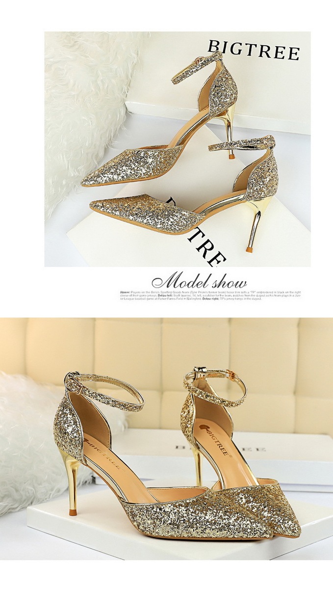 Sandal cao gót nữ mũi nhọn quai ngang đính 片 phối hợp — 283-1 Bạc 9.5CM, 283-1 đen 9.5CM, 283-1 màu Đỏ 9.5CM, 283-A1 Bạc 7.5CM