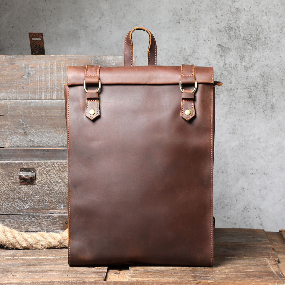 Balo Da Bò Mad Horse Đựng Laptop Phong Cách Retro Vintage Màu Nâu