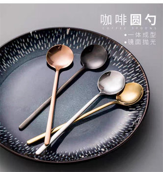 304##410 Korean New Stainless Steel Long Handle Mixing Spoon Round Head Spoon Dessert Marco Cup Small Round Spoon Coffee Spoon