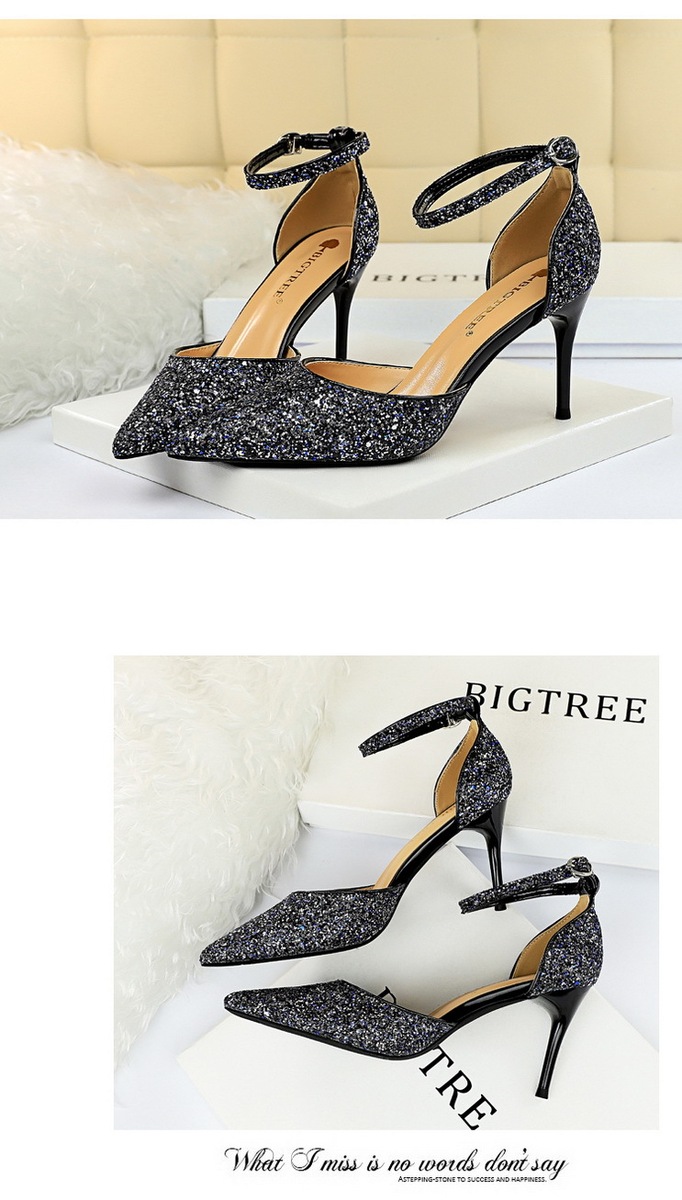 Sandal cao gót nữ mũi nhọn quai ngang đính 片 phối hợp — 283-1 Bạc 9.5CM, 283-1 đen 9.5CM, 283-1 màu Đỏ 9.5CM, 283-A1 Bạc 7.5CM