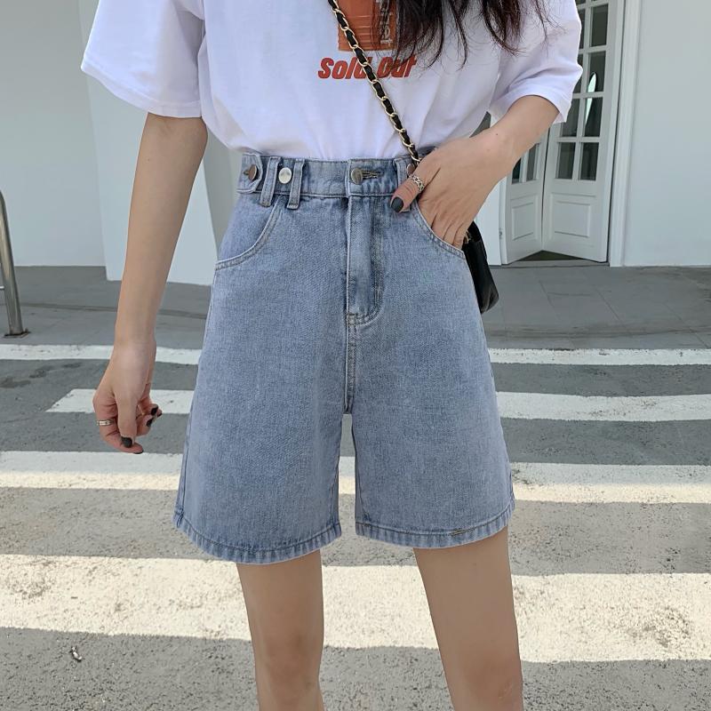High Waisted Denim Shorts for Women Loose Fit Straight Leg Korean Style Summer Casual Wear Wholesale Available