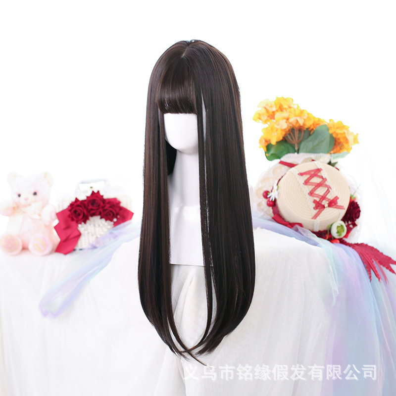 Wig Women's Foreign Trade Black Long Straight lolit Wig Full Head Cover Net Red Chemical Fiber High Temperature Silk Full Top Wig Cover wigs