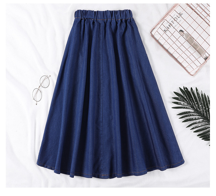 High Waisted Denim Skirt for Women Elastic Waist A Line Mid Length Casual Wear for Students Wholesale Available