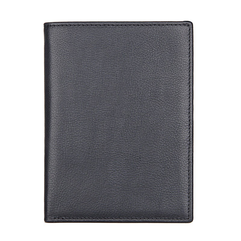 Ví passport da thật phong cách cổ điển nhiều khe thẻ chống trộm RFID kèm ngăn đựng tiền lẻ — Đen (da Nappa), Màu đen (mẫu chữ thập), Nâu đậm (da ngựa điên)