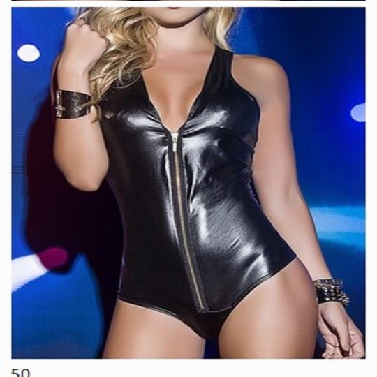 Sexy Underwear Sexy Tight Leather jumpsuit Metal Zipper jumpsuit nightclub bar costume cross-border