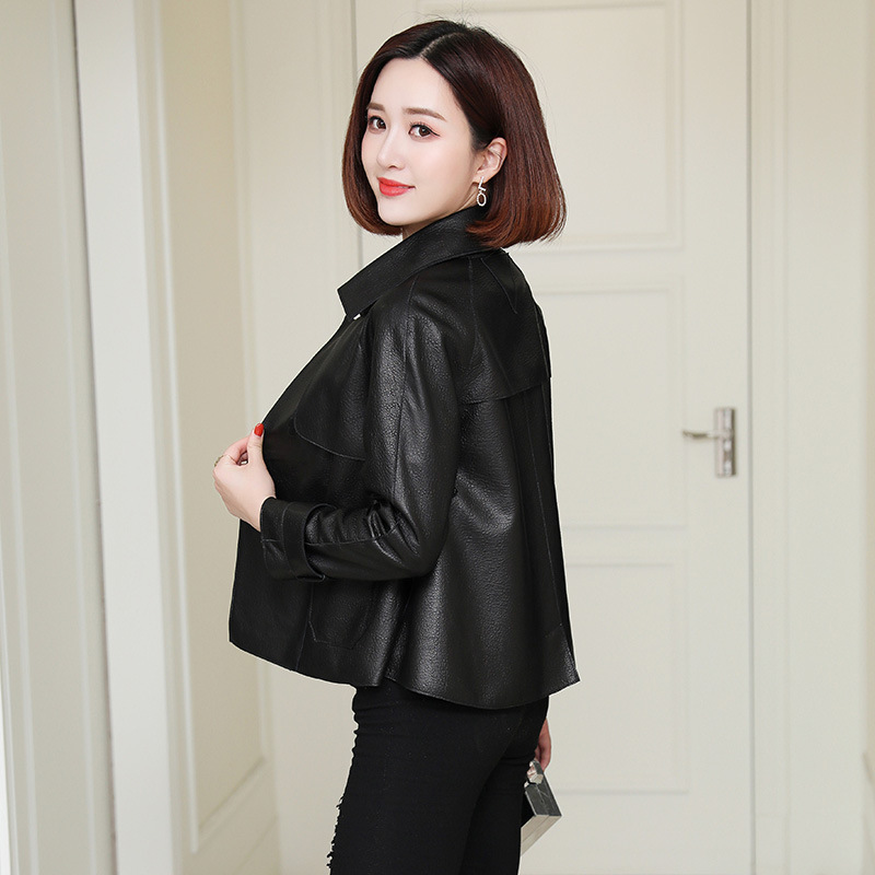 Áo Khoác Da Cừu Nữ Dáng Ngắn Màu Đen, Xanh Olive