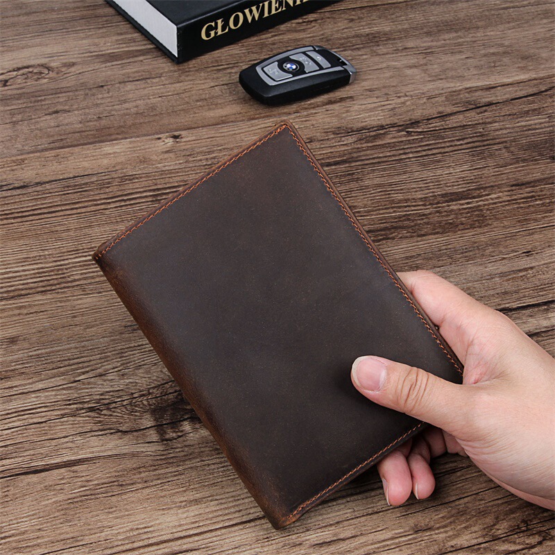 Ví passport da thật phong cách cổ điển nhiều khe thẻ chống trộm RFID kèm ngăn đựng tiền lẻ — Đen (da Nappa), Màu đen (mẫu chữ thập), Nâu đậm (da ngựa điên)
