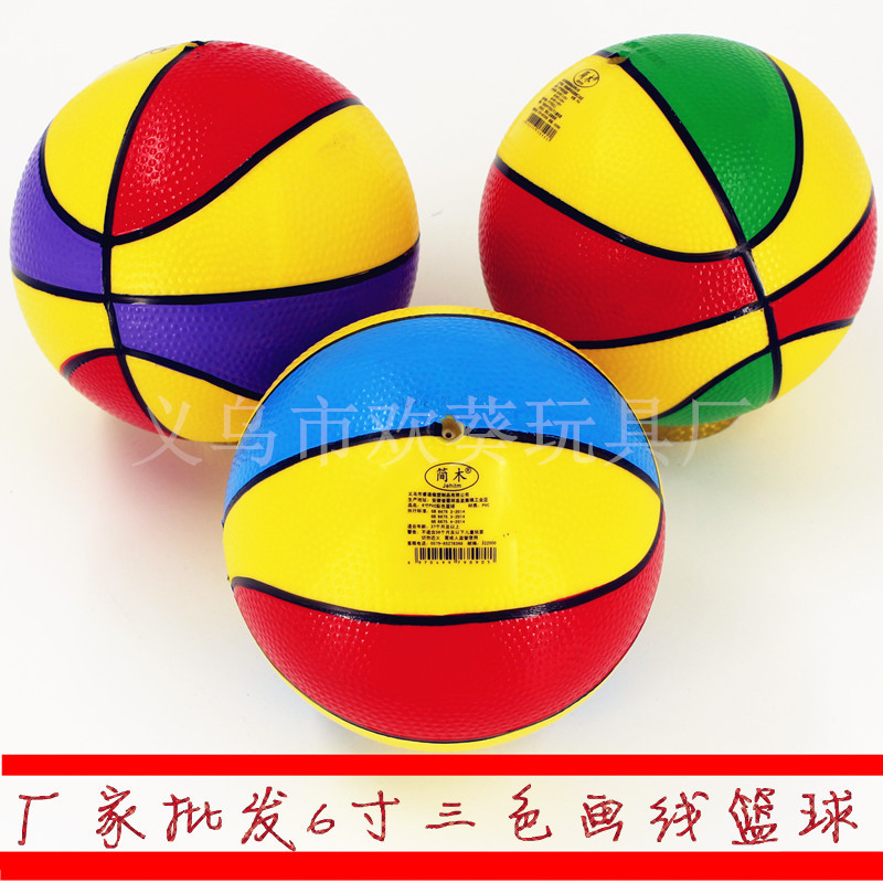 Children's inflatable toys Pat Ball 6 inch painted basketball children's toy ball PCV three-color basketball spot wholesale