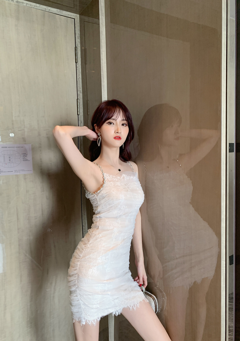 Đầm ren ôm body nữ dáng ngắn gợi cảm — [Trắng], [Đen] chi tiết 10