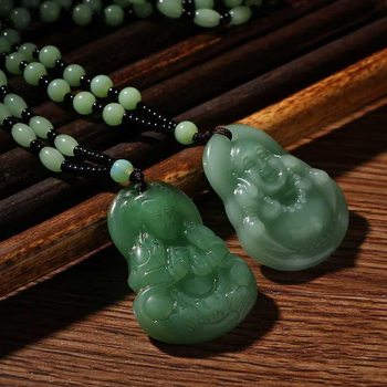 Boutique Jade Maitreya Buddha Guanyin Pendant Necklace Boutique Green Jade Couple Green Jade Buddha Guanyin Pendant Necklace