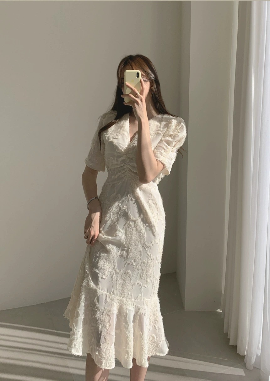 Đầm maxi nữ thắt eo đuôi cá phong cách Pháp — Len sạch chi tiết 11