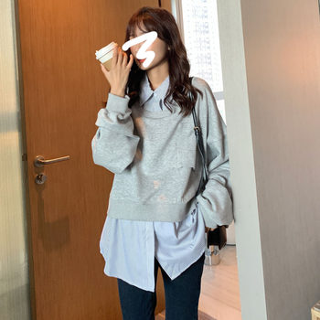 Autumn New Maternity Dress Korean Fashionable Stitching Fake Two-Piece Sweatshirt Western Style Hot Hot Mom Early Autumn Outer Wear Top