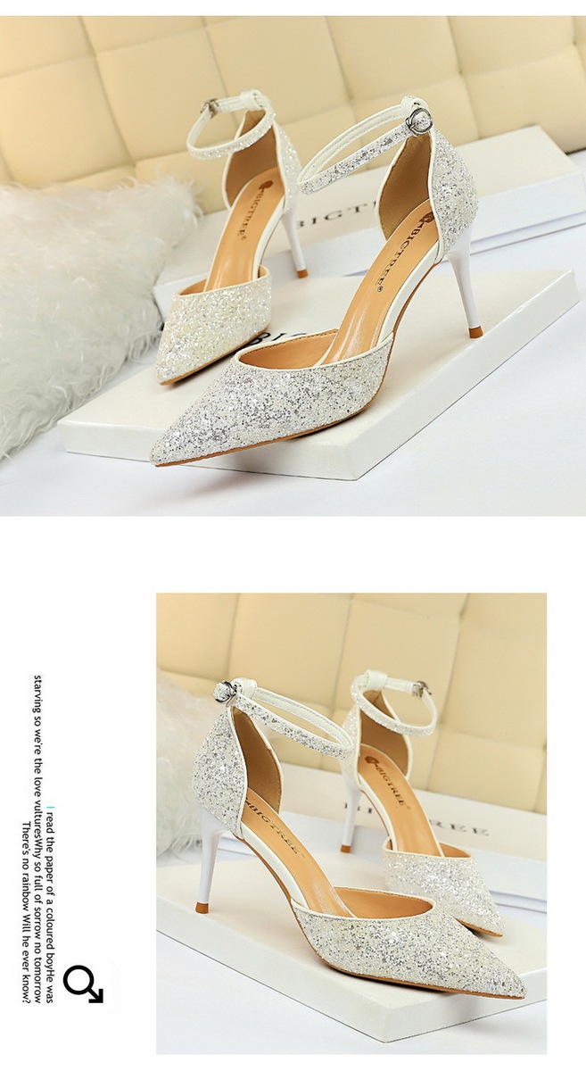 Sandal cao gót nữ mũi nhọn quai ngang đính 片 phối hợp — 283-1 Bạc 9.5CM, 283-1 đen 9.5CM, 283-1 màu Đỏ 9.5CM, 283-A1 Bạc 7.5CM