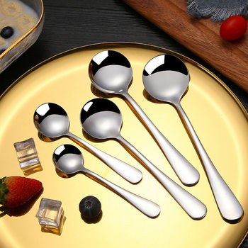 Platinum thick stainless steel spoon Western tableware round spoon dessert spoon factory direct creative cute children eating spoon
