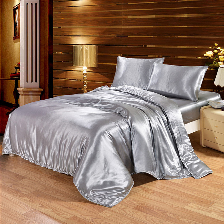 New Solid Color Tencel Four-Piece Set Foreign Trade Cross-Border Simple Imitation Silk Satin Bedding Wholesale