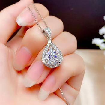 Korean Fashionable Imitation 925 Sterling Silver Mosan Women Necklace 2 Karat Water Drop Pendant Collarbone Necklace ins Style Accessories