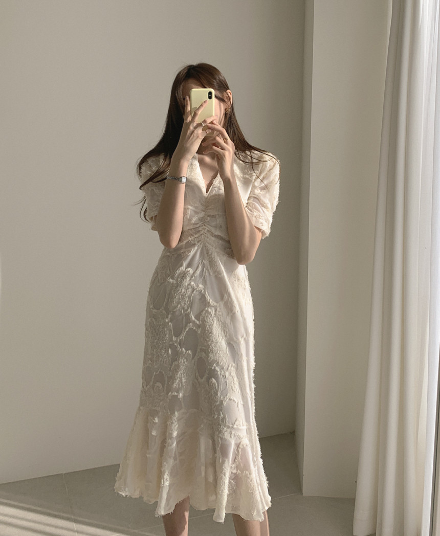 Đầm maxi nữ thắt eo đuôi cá phong cách Pháp — Len sạch chi tiết 12