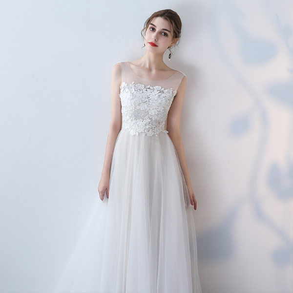 Váy Dạ Hội Nữ Dáng Dài Ren Thanh Lịch Trang Trọng Màu Trắng