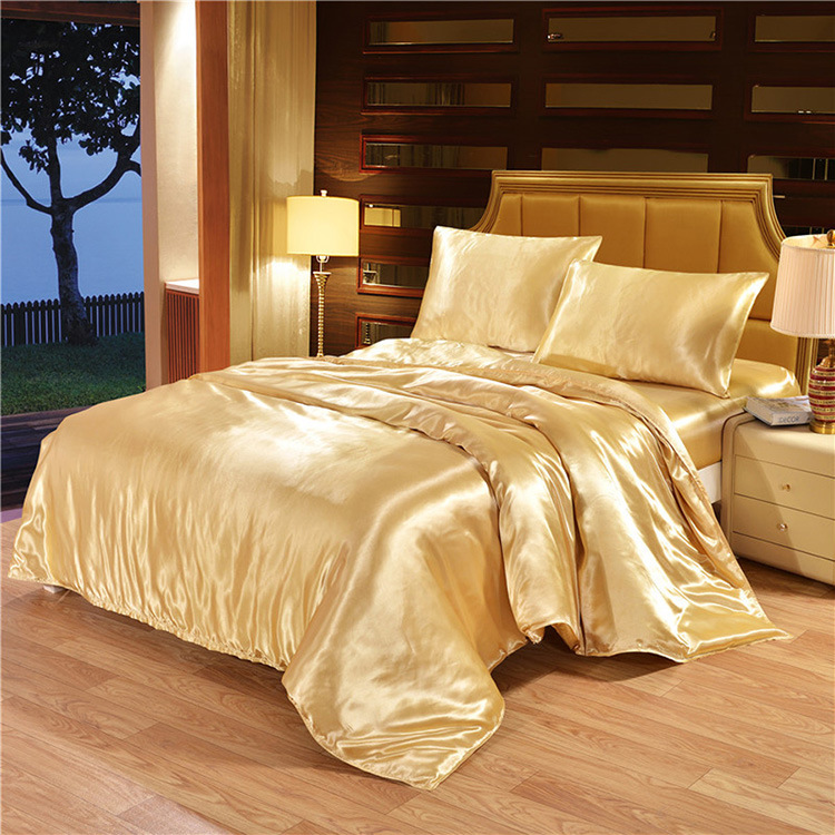 New Solid Color Tencel Four-Piece Set Foreign Trade Cross-Border Simple Imitation Silk Satin Bedding Wholesale
