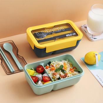New Japanese single-layer rectangular student lunch box with tableware microwave heating lunch box lunch box wholesale