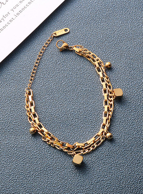 双层八方来财钛钢18K金手链女抖音网红爆款手环新品上市手工饰品