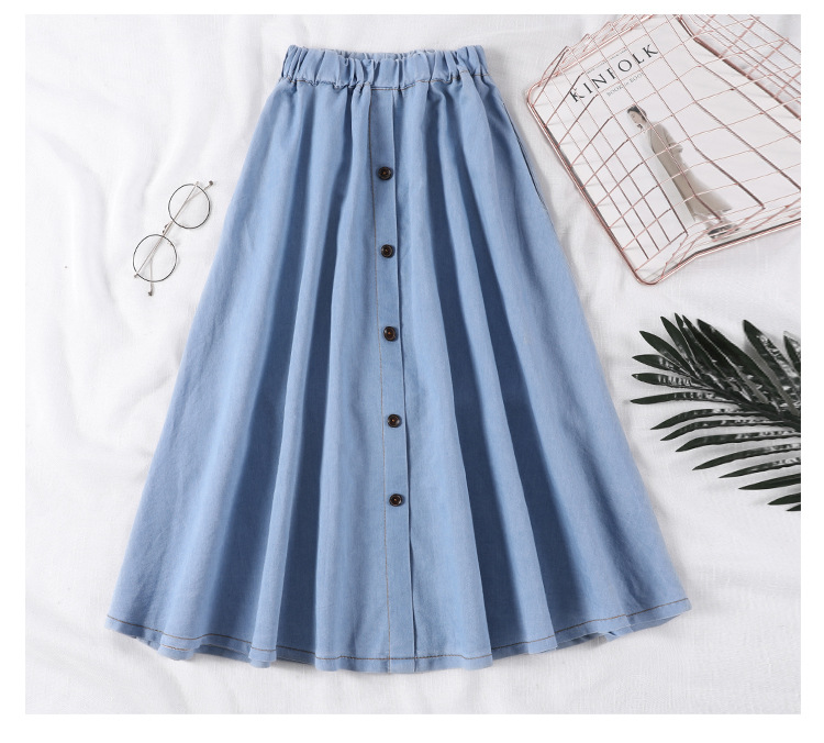 High Waisted Denim Skirt for Women Elastic Waist A Line Mid Length Casual Wear for Students Wholesale Available