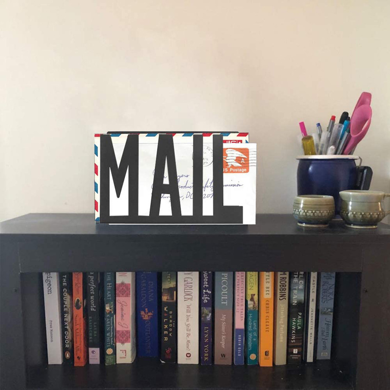 欧美MAIL邮票信封收纳架铁艺桌面整理文件收纳架黑色跨境收纳家居