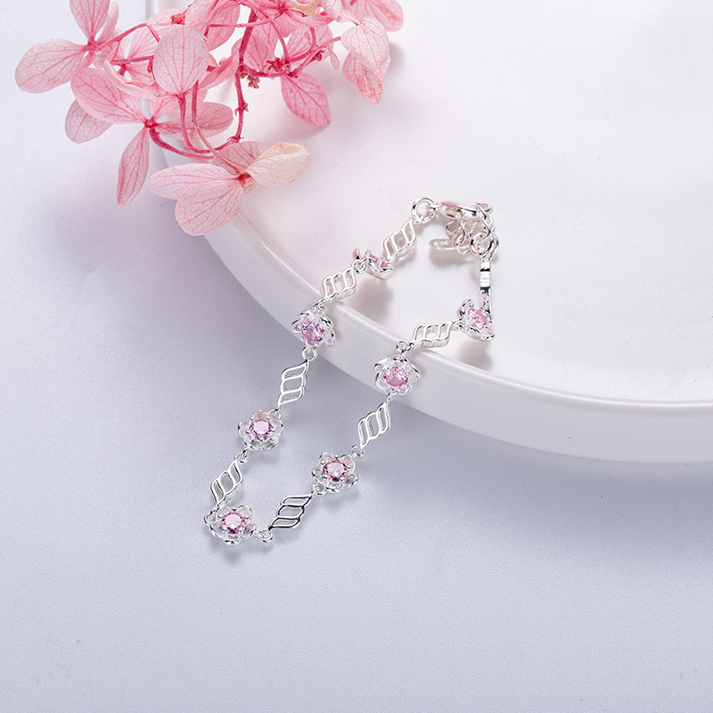 Japanese and Korean style sweet girl heart bracelet female pink zircon cherry blossom bracelet ins Net red style personalized bracelet bracelet