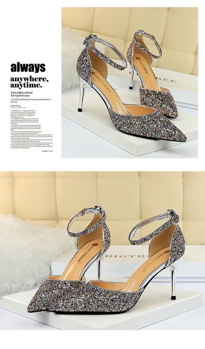 Sandal cao gót nữ mũi nhọn quai ngang đính 片 phối hợp — 283-1 Bạc 9.5CM, 283-1 đen 9.5CM, 283-1 màu Đỏ 9.5CM, 283-A1 Bạc 7.5CM