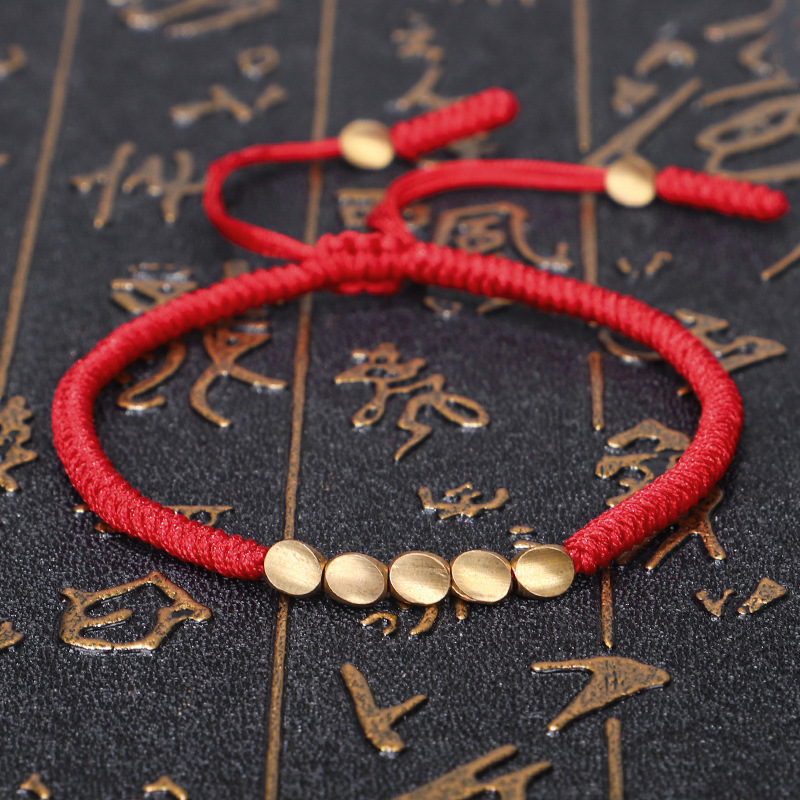 Amazon new jewelry hand-woven Diamond Knot bracelet Xizang creative shaped copper beads red hand rope