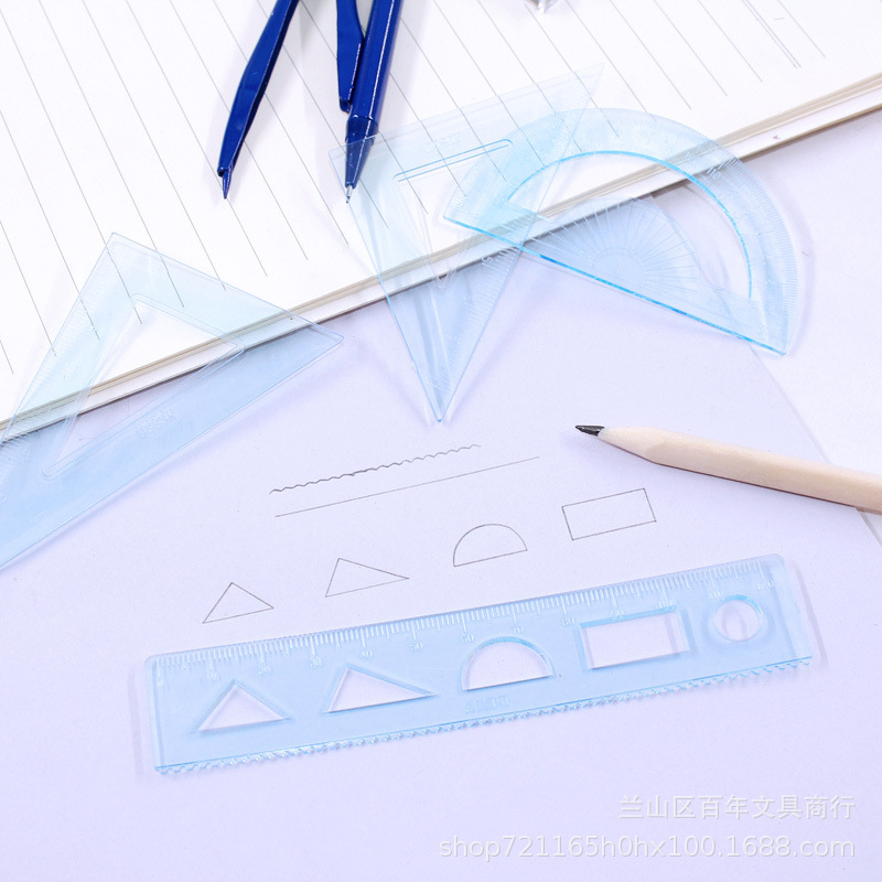 Compass Blue Simple Student Drawing Compass Double-layer Seven-piece Set Office Drawing Ruler Triangle Plate Protractor