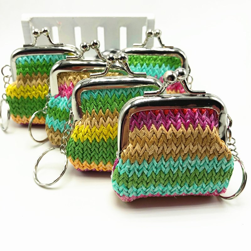 New Straw Material Coin Purse Women's Short Coin Jewelry Keychain Gold Bag Children's Small Gift