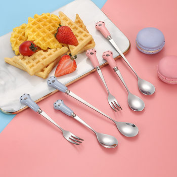 Stainless steel coffee spoon ice spoon cartoon children's spoon Fork long handle sand ice spoon dessert honey spoon mixing spoon
