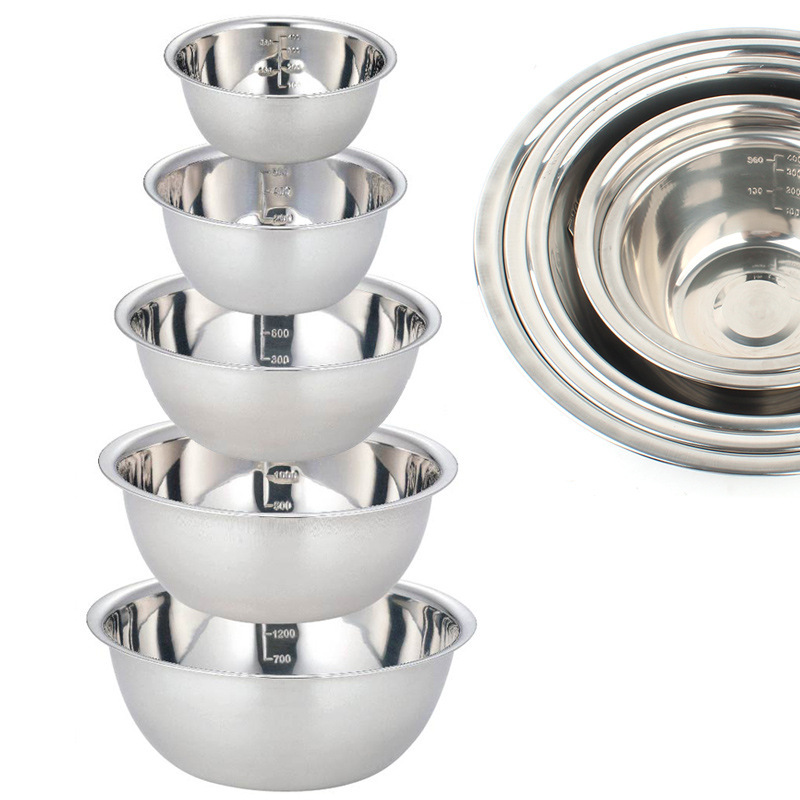 Picnic Barbecue Stainless Steel Bowl 5-Piece Set Bowl Large Soup Bowl Rice Bowl Outdoor Household Kitchen Cookware Camping Portable