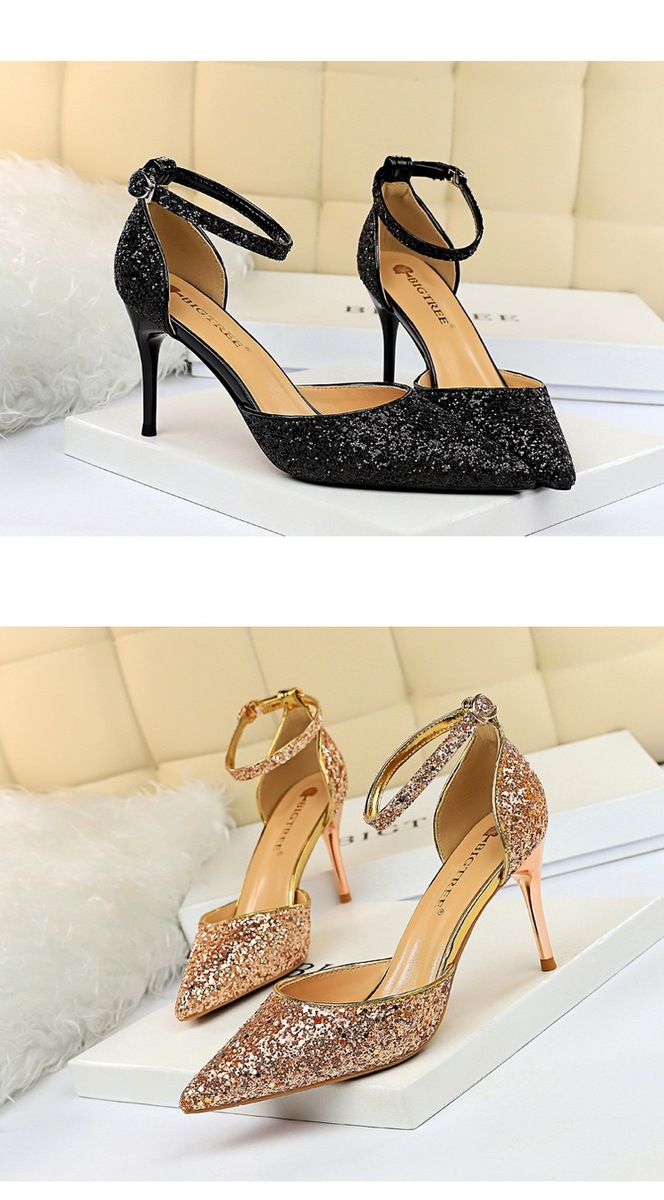 Sandal cao gót nữ mũi nhọn quai ngang đính 片 phối hợp — 283-1 Bạc 9.5CM, 283-1 đen 9.5CM, 283-1 màu Đỏ 9.5CM, 283-A1 Bạc 7.5CM