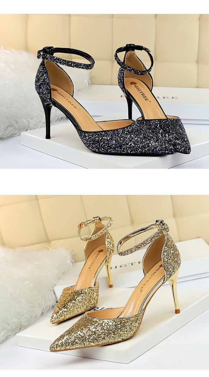 Sandal cao gót nữ mũi nhọn quai ngang đính 片 phối hợp — 283-1 Bạc 9.5CM, 283-1 đen 9.5CM, 283-1 màu Đỏ 9.5CM, 283-A1 Bạc 7.5CM