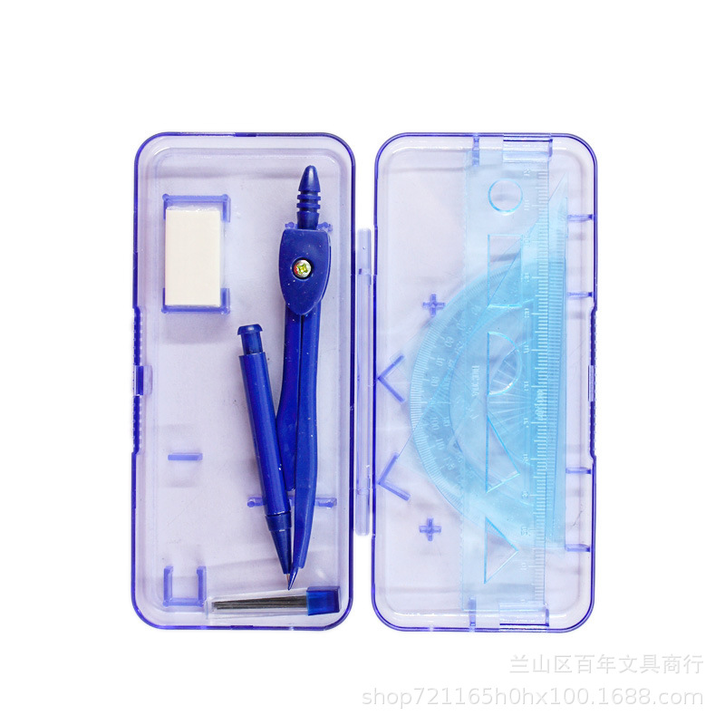 Compass Blue Simple Student Drawing Compass Double-layer Seven-piece Set Office Drawing Ruler Triangle Plate Protractor