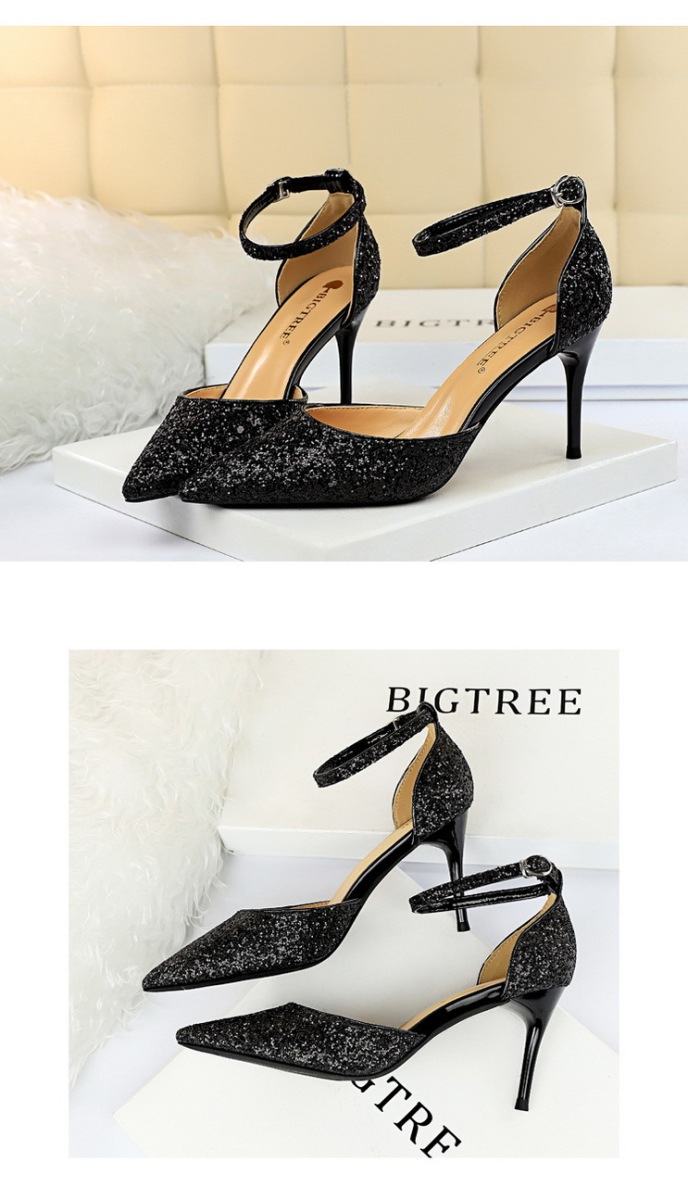 Sandal cao gót nữ mũi nhọn quai ngang đính 片 phối hợp — 283-1 Bạc 9.5CM, 283-1 đen 9.5CM, 283-1 màu Đỏ 9.5CM, 283-A1 Bạc 7.5CM