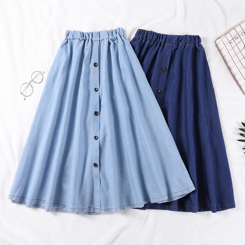 High Waisted Denim Skirt for Women Elastic Waist A Line Mid Length Casual Wear for Students Wholesale Available