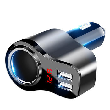 Cross-Border Popular Car Charger with Voltage and Current Detection, One-To-Two Cigarette Lighter Adapter, Dual USB Fast Charging for Mobile Phones