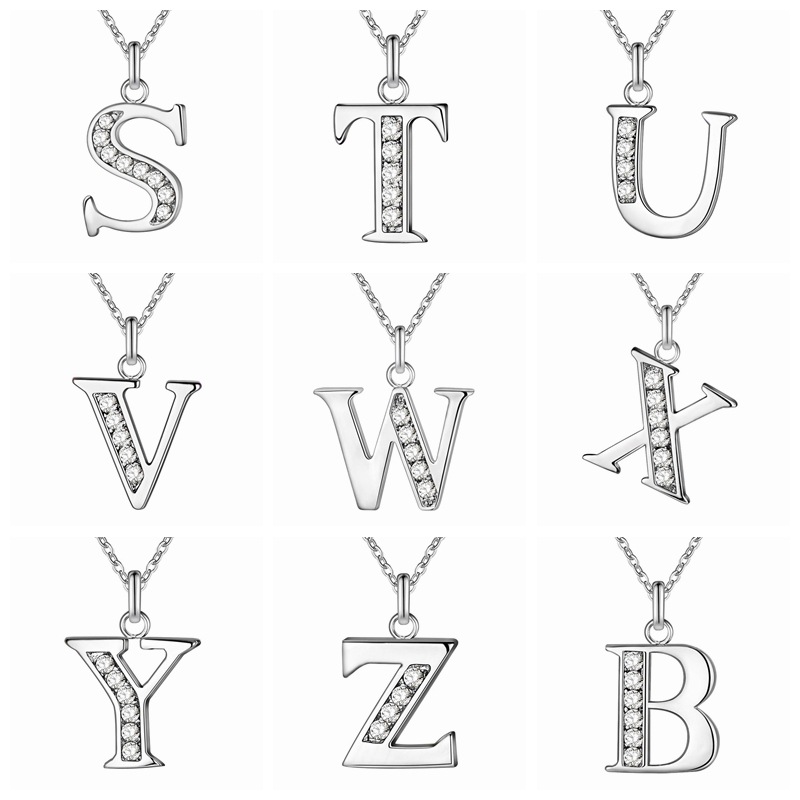 Spot wholesale silver plated accessories 26 English letter necklace popular creative A- Z letter jewelry