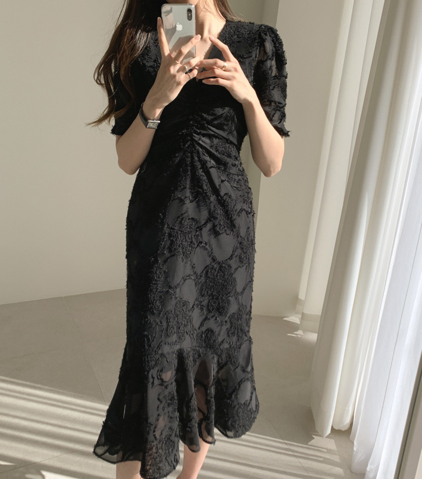 Đầm maxi nữ thắt eo đuôi cá phong cách Pháp — Len sạch chi tiết 15