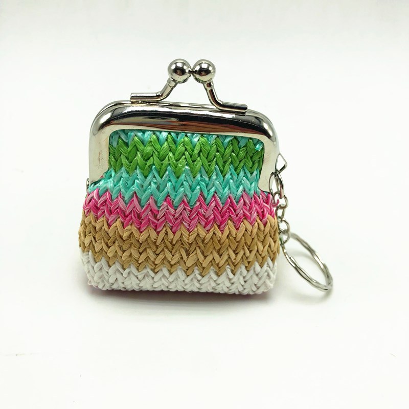 New Straw Material Coin Purse Women's Short Coin Jewelry Keychain Gold Bag Children's Small Gift