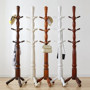 Shengtian white wax floor coat rack large bedroom living room storage rack hanger floor solid wood hanger