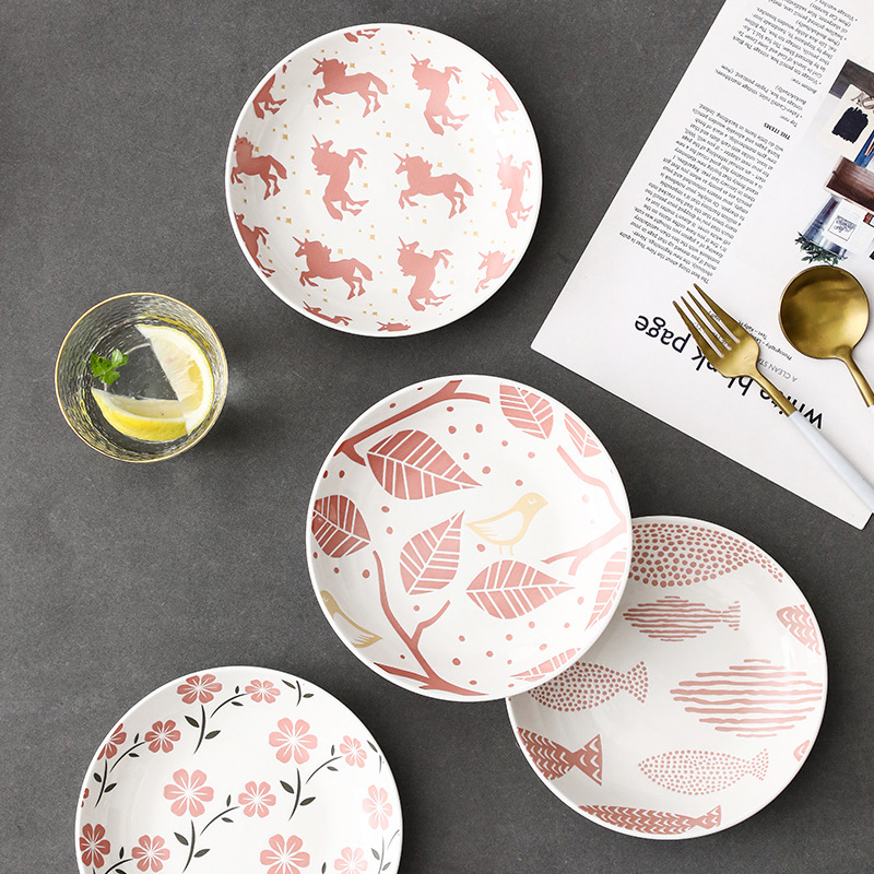 7-inch rice plate Nordic dinner plate Internet-famous plate dark green deep plate household ceramic rice plate dish plate tableware